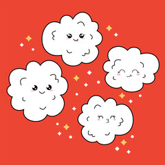Cheerful cute popcorn with happy funny different face. Vector cartoon kawaii character illustration. Fun sticker logo icon element design.