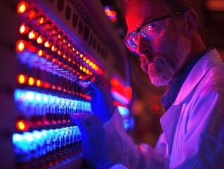 Genetics Research Laboratory: Lab Technician Analyzing Genetic Samples with Advanced DNA Sequencer
