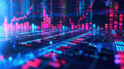 Abstract data visualization with glowing graphs and futuristic digital elements, representing financial markets, technology, and analytics trends.