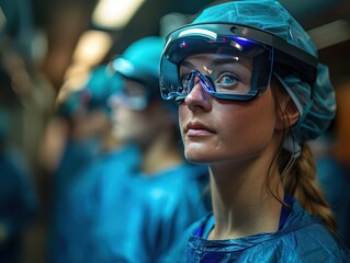 Advanced Healthcare Technology: Medical Team Utilizing AR Glasses for Precision in Surgical Operation