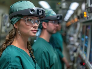 Advanced Medical Technology: Doctors and Nurses Utilizing AR Glasses for Precision in Surgical Procedure