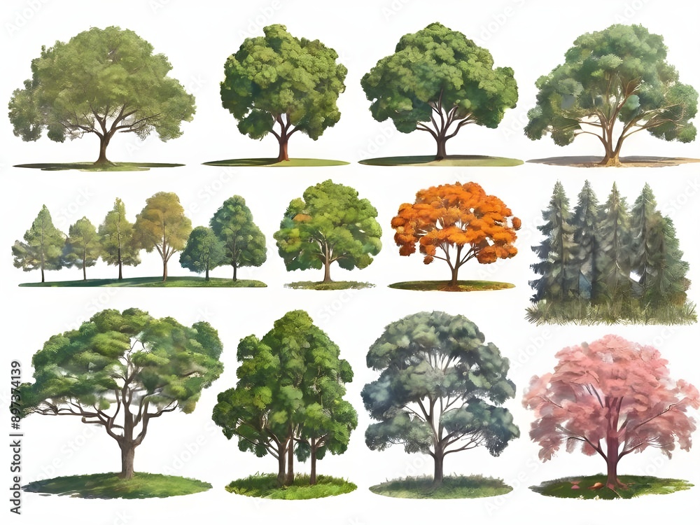 Fototapete There are many different types of trees that are painted generative ai