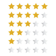 Gold and silver stars. Rating symbols. Multiple rows. Vector illustration.