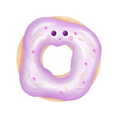 Hand drawn cute donut. Watercolor   illustration isolated on transparent background. Birthday party,baby shower,nursery decoration.