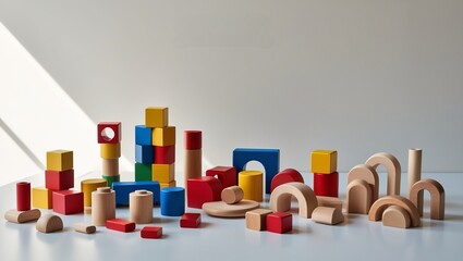 Colorful Wooden Construction Blocks Set for Kids' Creative Play