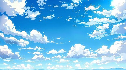 Obraz premium White clouds in the blue sky, summer background. The scene depicts white clouds in a blue sky with a summer backdrop. --ar 25:14 --c 32