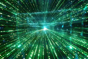 Naklejka premium Dynamic green and yellow digital abstract background. Futuristic blurred lines and dots illustrating data flow, speed, and technology.
