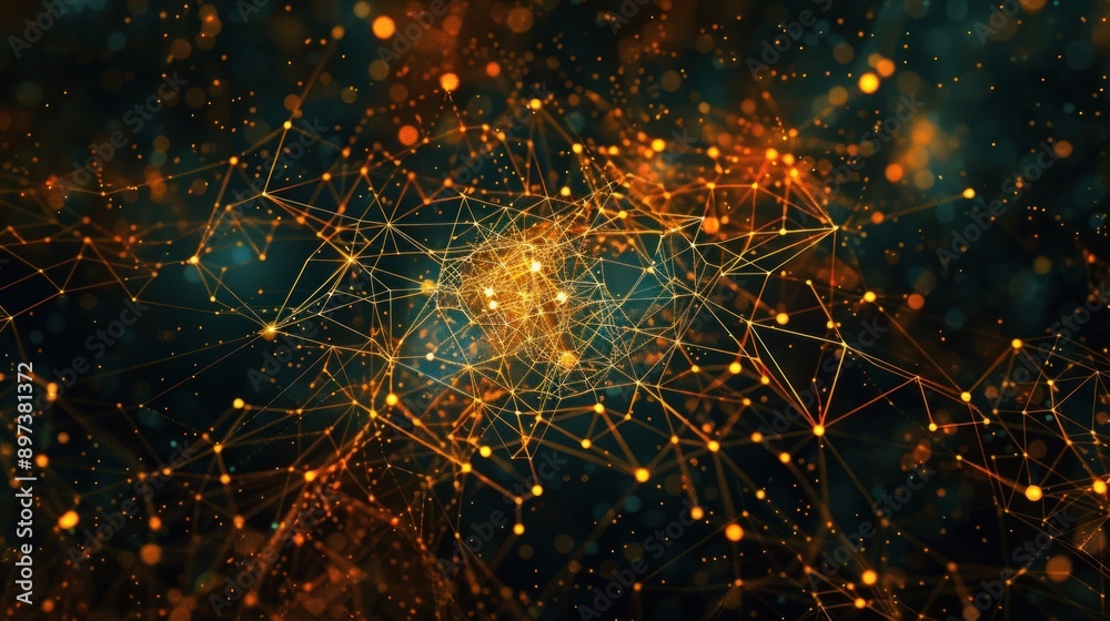 Wall mural abstract network connection with glowing orange nodes
