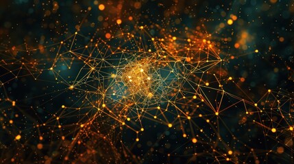 Abstract Network Connection with Glowing Orange Nodes