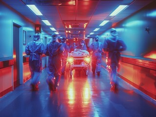 Intense Medical Emergency: Team of Doctors and Nurses in ER Swiftly Stabilizing Trauma Patient