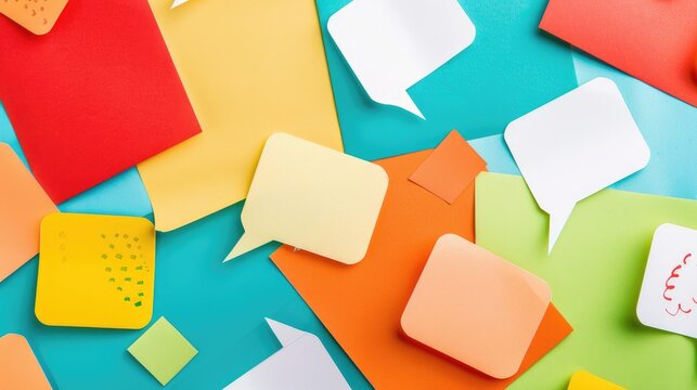 Message displayed on colorful paper with white text speech bubble and announcements