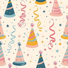Birthday Party Hats with seamless pattern	