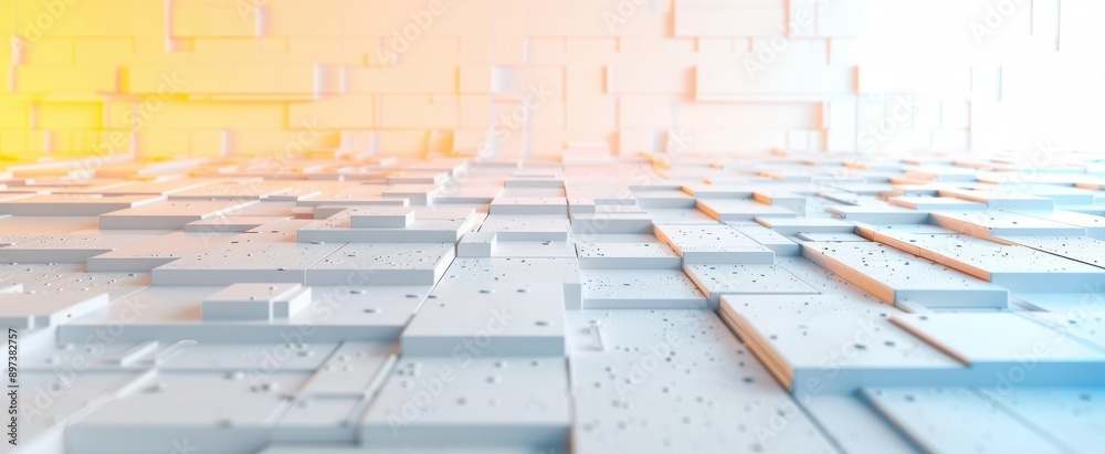 Sticker abstract 3d illustration of white surface with extruding cubes forming a geometric pattern