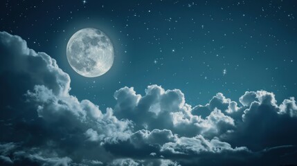 Night Sky with Full Moon and Stars Background