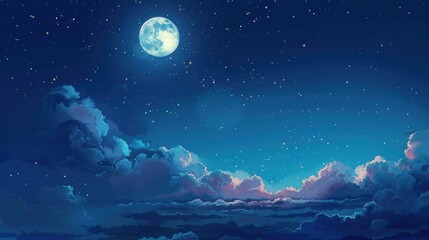 Night Sky with Full Moon and Stars Background