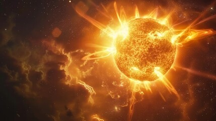 Obraz premium Solar Flare Emission from the Surface of the Sun. Concepts of Solar System, Astronomy, open space, solar activity, Space Weather. Background
