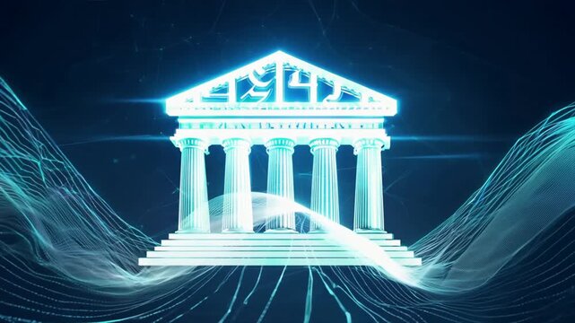 Abstract architectural background with illustration of a column, reminiscent of ancient Greek and Roman monuments, set against a night sky in Berlin, blending history and modernity