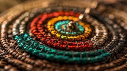 A Close-up Shot of a Vibrant ethnic medicine wheels, diverse native healing circles