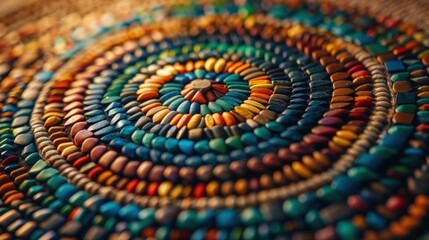 A Close-up Shot of a Vibrant ethnic medicine wheels, diverse native healing circles