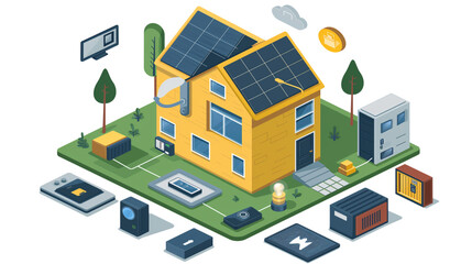 Fototapeta premium Home electricity battery energy storage system diagram 3D ,isometric 
