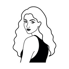 Beautiful Young Lady Line Art Vector Illustration
