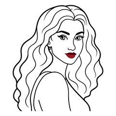 Beautiful Young Lady Line Art Vector Illustration