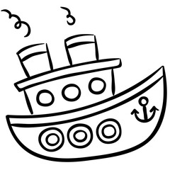 Outline Cartoon Ocean Ship Illustration