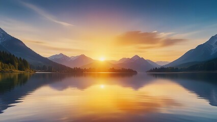 Scenic view of lake by mountains against sky during sunset