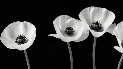 beautifu poppies on black and white colour.