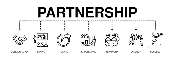 Partnership banner web icon for business consult, collabarate, teamwork, shares idea, performance, brainstorm and success. Minimal vector infographic.