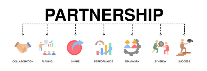 Partnership banner web icon for business consult, collabarate, teamwork, shares idea, performance, brainstorm and success. Minimal vector infographic.