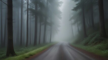 Road in foggy forest