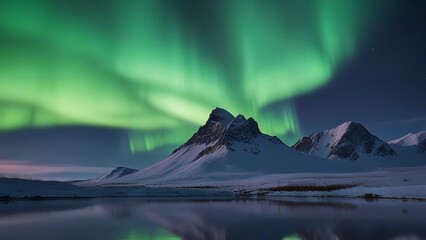 Northern Lights over snowy mountains
