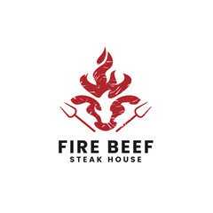 Elegant Fire beef steak house logo Design