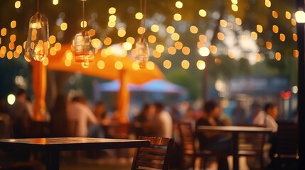 Bokeh background Street Bar beer restaurant, outdoor in asia, People sit chill out and hang out dinner and listen to music together in Avenue, Happy life ,work hard play hard.