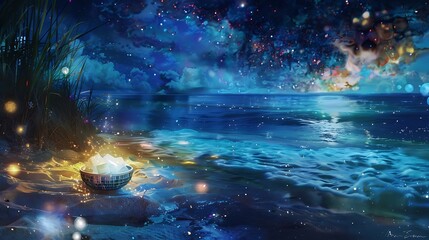 Fototapeta premium Thunderous Summer Skies: An Anime-Inspired Illustration