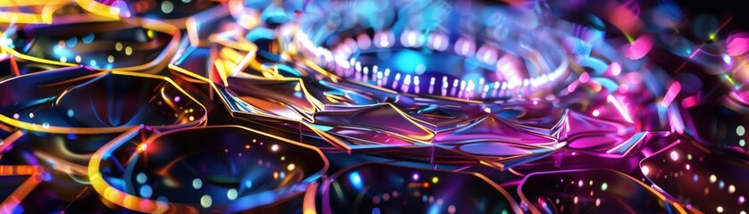 A Close-up Shot of a Neon diversity mandalas, diverse spiritual focus points