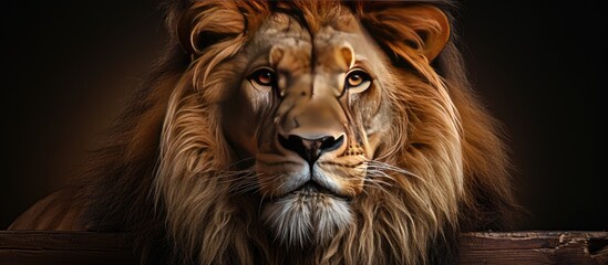 Naklejka premium The male lion looks proud standing with sharp eyes