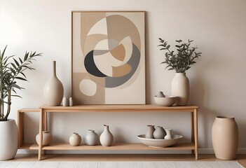 Wall painting with decoration - vases plants on a table.