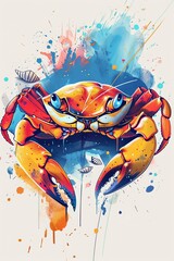 Watercolor Crab with Splash Background