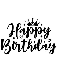 Happy Birthday typography design on plain white transparent isolated background for card, shirt, hoodie, sweatshirt, apparel, tag, mug, icon, poster or badge