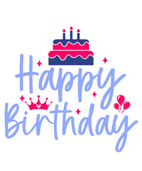 Happy Birthday typography design on plain white transparent isolated background for card, shirt, hoodie, sweatshirt, apparel, tag, mug, icon, poster or badge