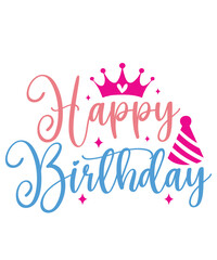 Happy Birthday typography design on plain white transparent isolated background for card, shirt, hoodie, sweatshirt, apparel, tag, mug, icon, poster or badge