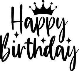 Happy Birthday typography design on plain white transparent isolated background for card, shirt, hoodie, sweatshirt, apparel, tag, mug, icon, poster or badge