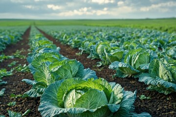 Field young cabbage plants growing neat rows are Rows of young c