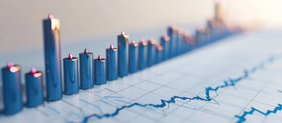 Bar graph showing a dramatic rise in stock values against a pristine white surface, indicating strong market performance.