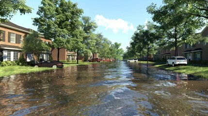 Obraz premium Generate a photo realistic image of urban flood management systems using green infrastructure and advanced drainage techniques; ensure the image is of high resolution for clear and detailed quality