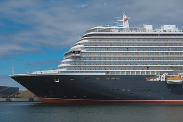 Brand new cruiseship cruise ship ocean liner Queen Anne in port of Skagen, Denmark during inaugural season in Europe