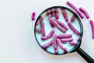 listeria bacteria in the magnifying glass circle , Generative AI