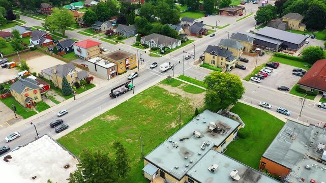 Aerial scene of Exeter, Ontario, Canada in morning 4K